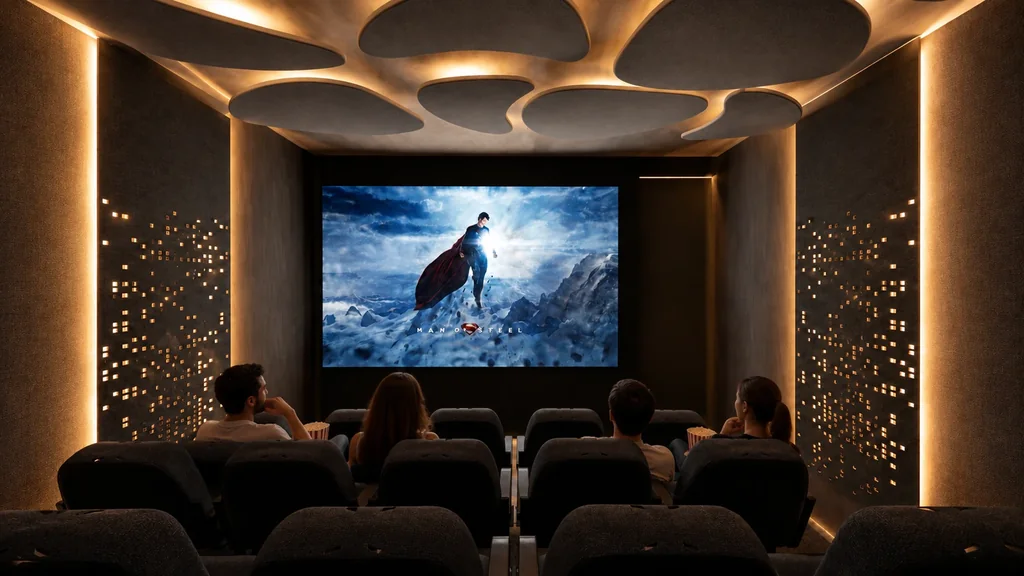 Teatrino de Verona Beach en Playa Salguero, Santa Marta, con sillas reclinables, pantalla de cine y luz ambiental