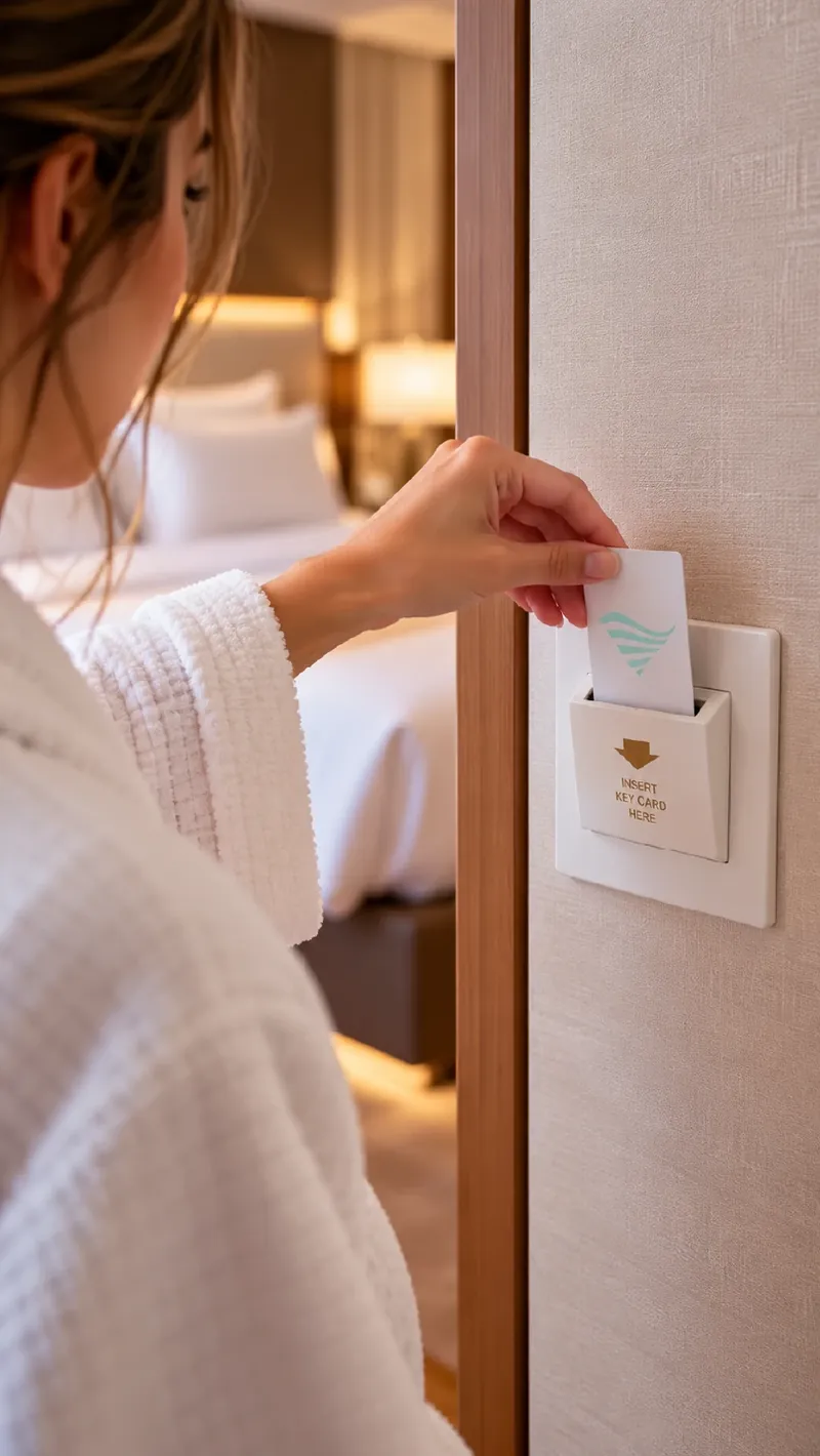 Tarjeta de control de energía a la entrada de una apartasuite de Verona Beach